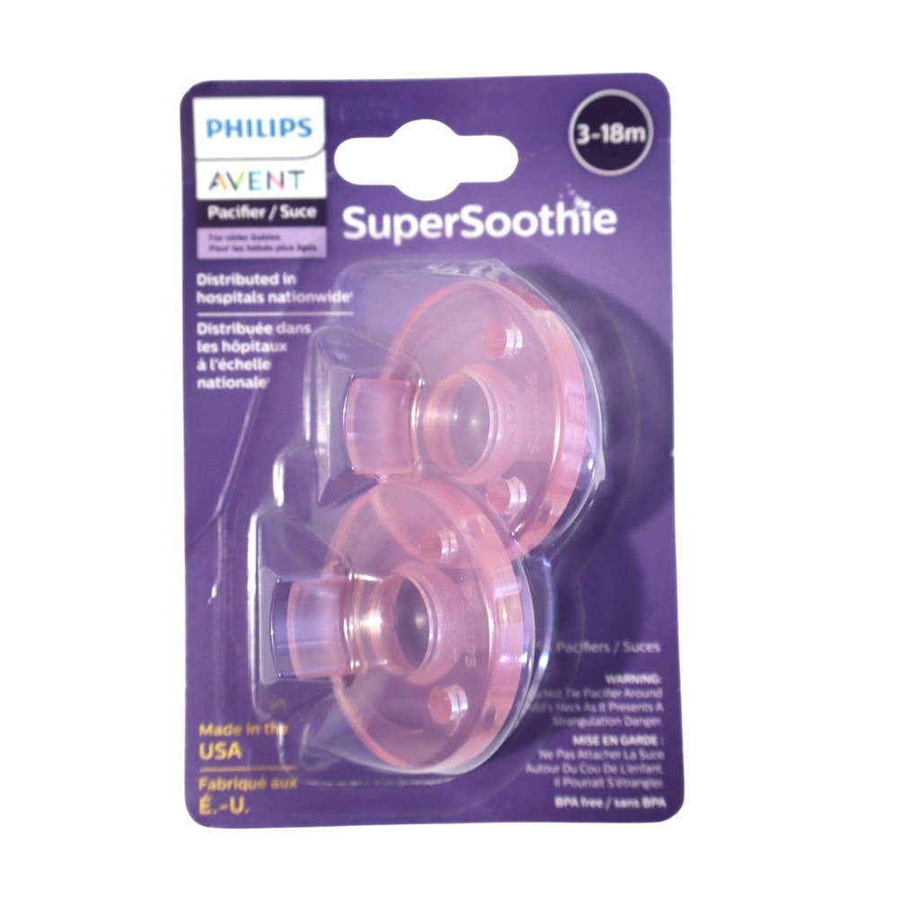 Philips Avent SuperSoothie Pacifier 2 Pack Pink 3-18m BPA Free Brand New Sealed
